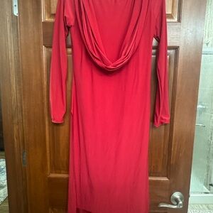 Weissman Dance Red Long Sleeve Cowl Neck Dress